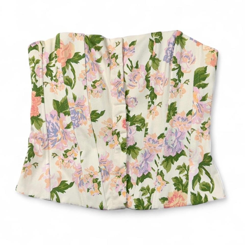 Zara White Floral Corset Top Xs Fairy Garden Romantic Coquette Euc